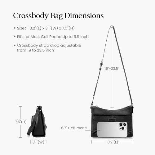 Black Genuine Leather Crossbody Bags for Women Travel Wallet Purse