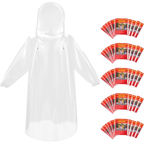 6 & 20 & 50 Pack Disposable Rain Ponchos for Adults (20 Count)