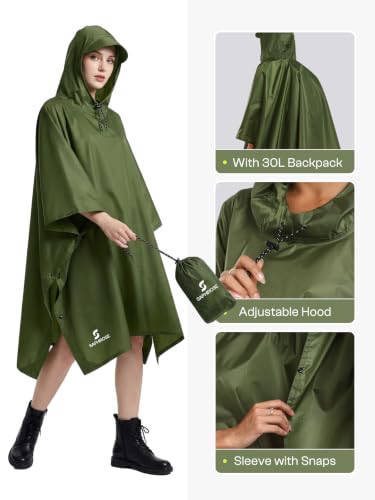 Adult Rain Poncho Waterproof Hooded Raincoat Lightweight Packable