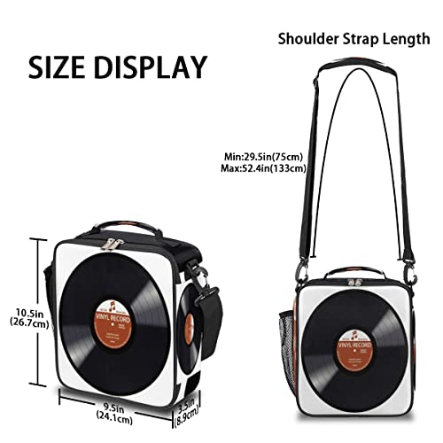 Music Record Black Kids Lunch Bag Retro Music Vinyl CD Insulated Lunch Box Mini Cooler Back to School Thermal Meal Tote Kit Bento Tote Bags Thermal Lunchbox for Boys Girls (Record Music CD)