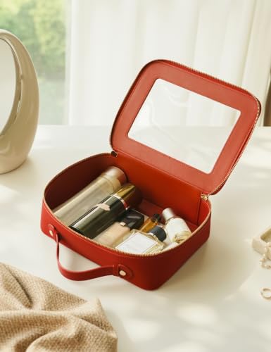 Clear Large Makeup Bag Mahjong Tile Bag with Zipper and Handle Red