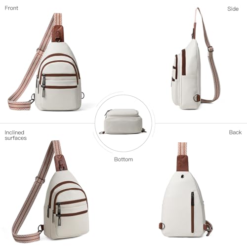 Sling Bag for Women Crossbody Bags Fanny Pack Sling Purse Backpack Vegan Leather Shoulder Bag Gifts Travel Handbag Anti Theft Beige