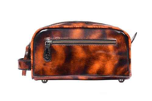 10" Premium Leather Toiletry Travel Pouch With Waterproof Lining