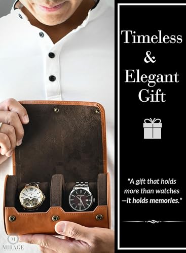 Watch Travel Case for Men Leather Watch Roll for Travel Organizer and Display Watch Case 2 Slots Full Grain Leather Tawny Brown (49 Count)