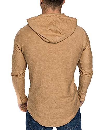 Mens Fashion Athletic Hoodies Sport Sweatshirt Solid Color Fleece Pullover Khaki M