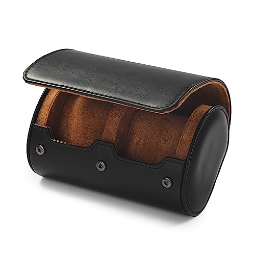 2 Slot Leather Travel Watch Case Black