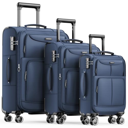 Luggage Sets 3 Piece Softside Expandable Durable Suitcase Sets (3 Count)