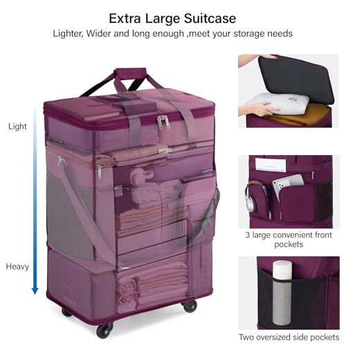 Expandable Large Suitcase 4 Wheels Lightweight Collapsible