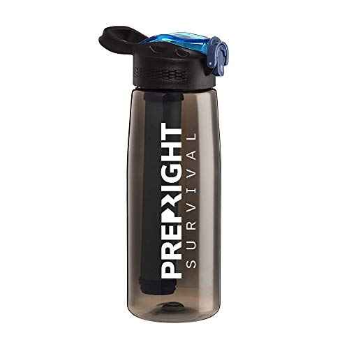 Survival - 4-Stage Water Filter Bottle, BPA-Free Water Bottle for Survival Gear, Camping, and Travel, Black