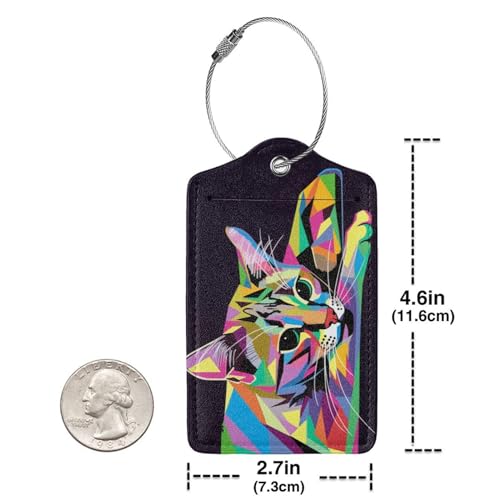 Cat Leather Luggage Tag with Stainless Steel Ring