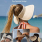 Womens Sun Hat with Ponytail Hole Wide Brim Beach Straw Visor