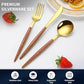 16 Pcs Gold Silverware Set with Simulated Wooden Handle for 4 (16 Count)