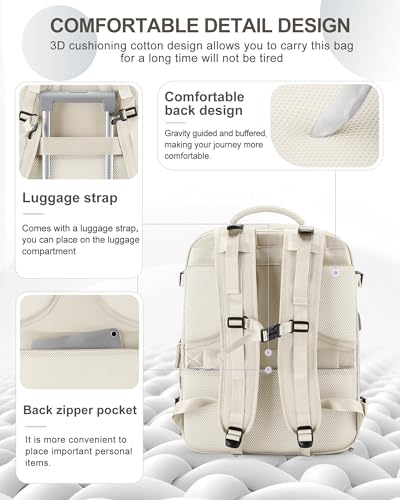 Large Travel Backpack Carry On for Women Man Gym Backpacks with Laptop Compartment Mochila de Viaje Teacher Personal Item Backpack Rucksack Airplane Accessories Must Haves Beige