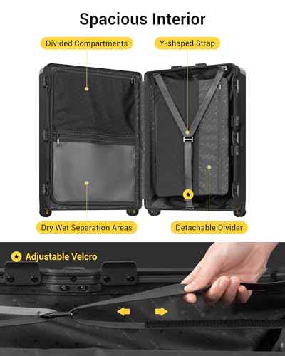 Zipperless Checked Luggage Large Suitcase with Wheels 28 Inch Aluminum Frame Luggage Hard Shell Suitcases with Tsa Locks