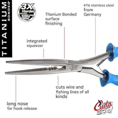 10.25" Titanium Bonded Stainless Steel Freshwater Long Needle Nose Pliers #18113 Durable Fishing Hooks Remover