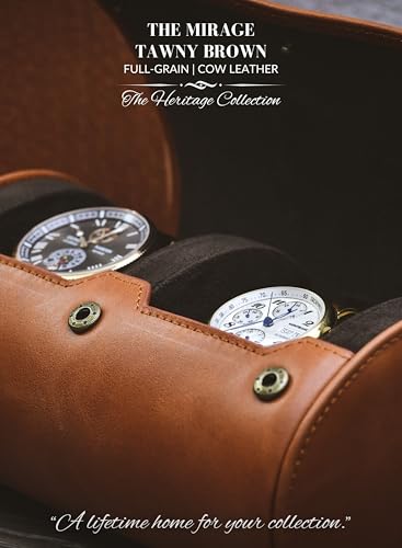 Watch Travel Case for Men Leather Watch Roll for Travel Organizer and Display Watch Case 2 Slots Full Grain Leather Tawny Brown (49 Count)