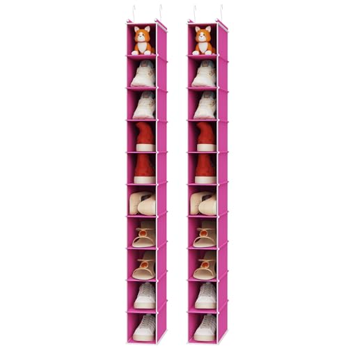 2 Pack 10 Tier Slim Hanging Shoe Organizer Pink