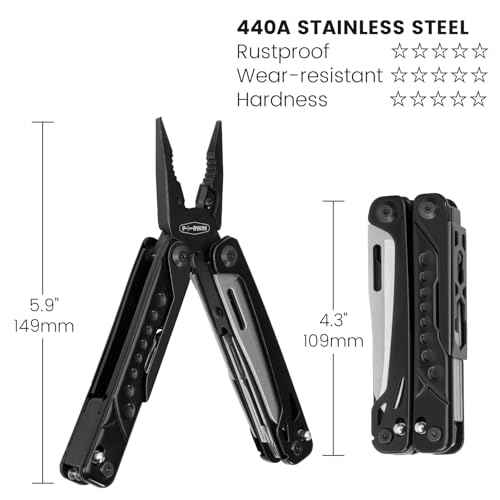 Multitool, 20-in-1 Stainless Steel Multi Tools Pliers with Nylon Sheath, Safe Locking, Professional Multi-Tool for Survival, Camping and Hunting, Black