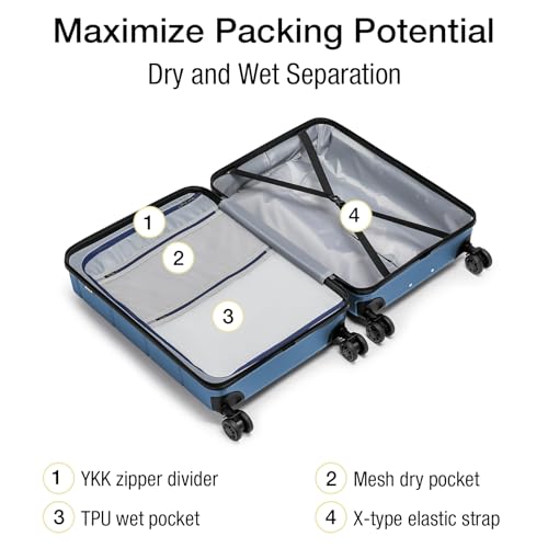 Carry On Luggage 22x14x9 Airline Approved Hardshell Carry On Suitcases with Wheels Travel Rolling 20 Inch Luggage with Cup Holder for Women Men