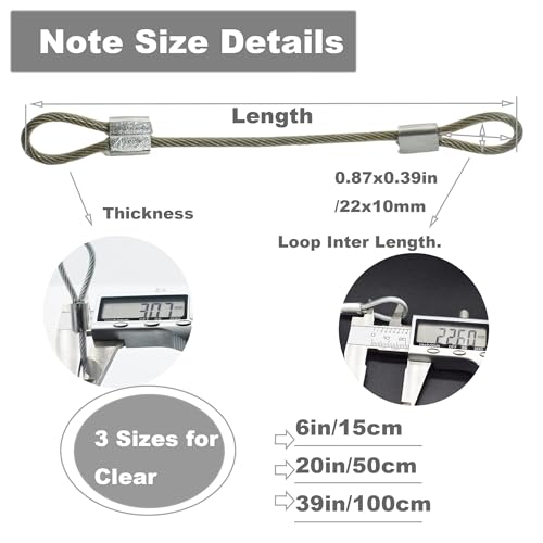 1/8"(3mm) Wire Diam Stainless Steel Cable Eyelets Loops Short Rope Lanyard Safety Tether Chain Lock with Vinyl Coated Cover, 20Pcs 6" Long Clear (20 Count)