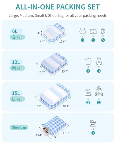 6 Set Packing Cubes for Travel Durable Suitcase Organizer Bags Set with Personalized Tag Travel Essentials with Shoe Bag Traveling Accessories for Luggage Machine Washable (6 Count)