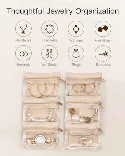 Jewelry Travel Organizer with Clear 6 Velvet Bags