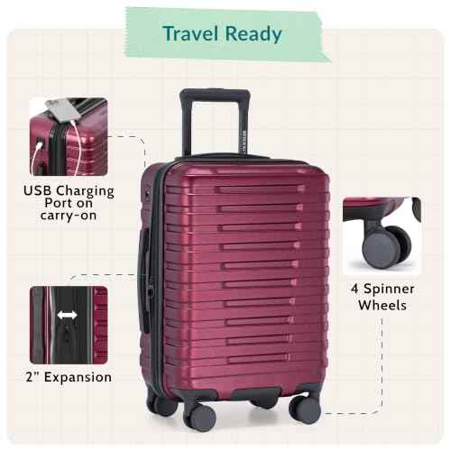 Boren Expandable Hardside Rugged Travel Luggage with 8 Spinner Wheels (3 Piece)