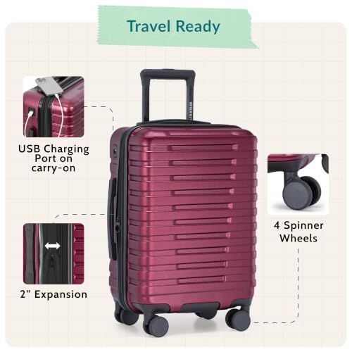 Boren Expandable Hardside Rugged Travel Luggage with 8 Spinner Wheels (2 Piece)