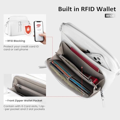 White Genuine Leather Crossbody Bags for Women Travel Wallet Purse