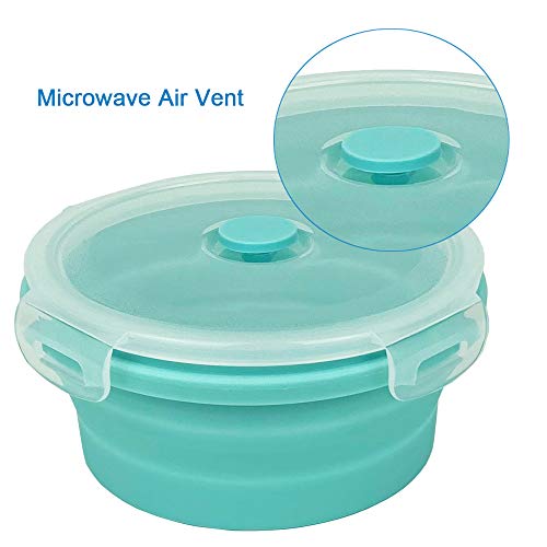 Small Collapsible Bowl Silicone Food Storage Containers Collapsible Camping Bowl for Travel Camping Hiking with Airtight Plastic Lids and 2Pack Silicone Dish Sponges