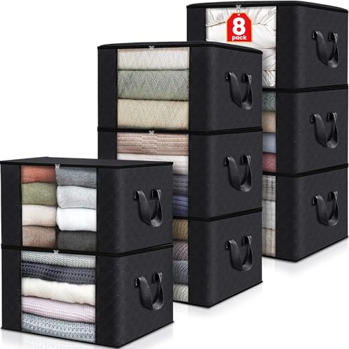 8 Pack Storage Bags for Clothes Blanket Storage Bins with Lids (8 Count)