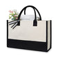 Classic White & Black Cotton Canvas Tote Bag