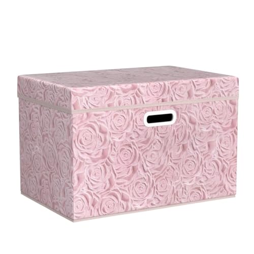 Larger Collapsible Storage Boxes with Lids Fabric Decorative Bins Cubes Organizer Containers Baskets Handles Divider for Bedroom Closet Living Room Pink 17.7x11.8x11.8 Inch 3 Pack (3 Count)