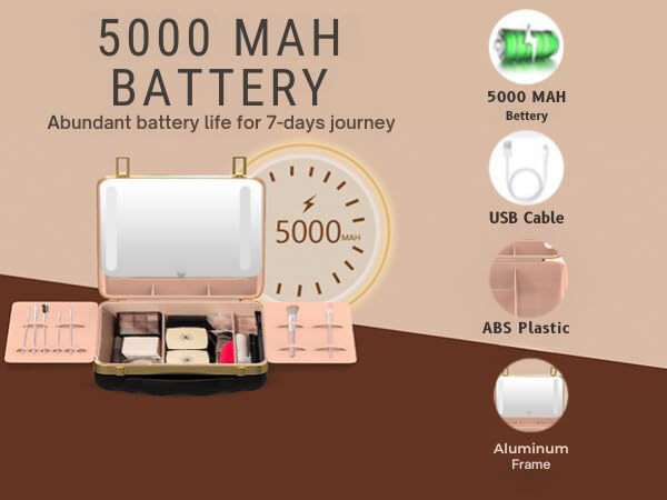 Lighted Makeup Case with Mirror + 10x Mini Mirror