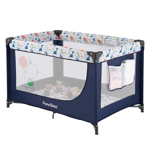 Pack and Play Portable Crib Baby Playpen for Toddler Unisex Playard Foldable Baby Crib with Mattress Pad Lightweight Travel Playard Blue