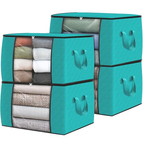 4 Pack Storage Bags for Clothes Blanket Storage Bins with Lids (4 Count)