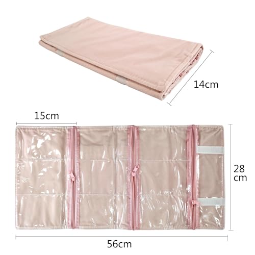 Travel Jewelry Roll Bag Portable Organizer Pouch With Grids&PVC Cover Storage Bags for Necklace