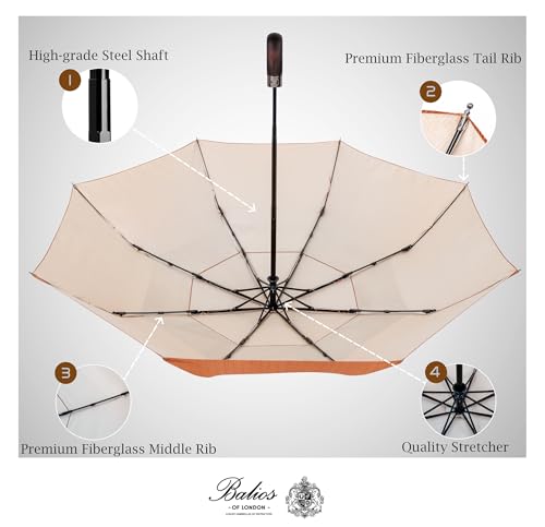 Folding Umbrella Real Wood Handle Herringbone Gold Flame