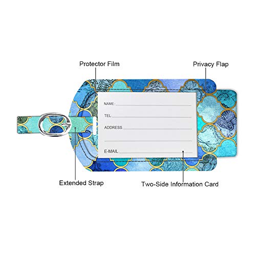 2 Pack Luggage Tags Leather Name ID Labels with Privacy Cover (2 Count)