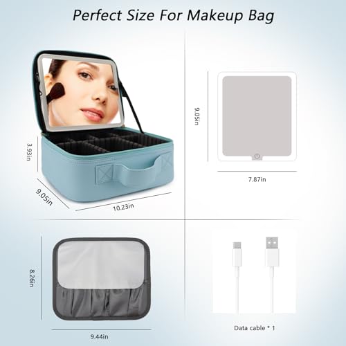 Travel Makeup Bag with LED Mirror Travel Makeup Organizer with 3 Lighted Settings
