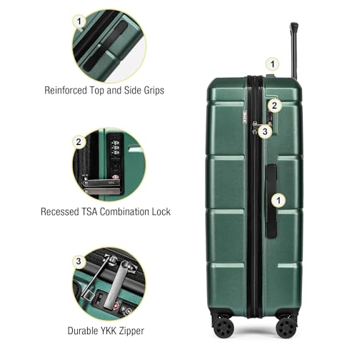 28 Inch Luggage with Wheels Hardshell Large Suitcase Lightweight Big Checked Luggage with TSA Lock Travel Rolling Suitcase for Women Men Green