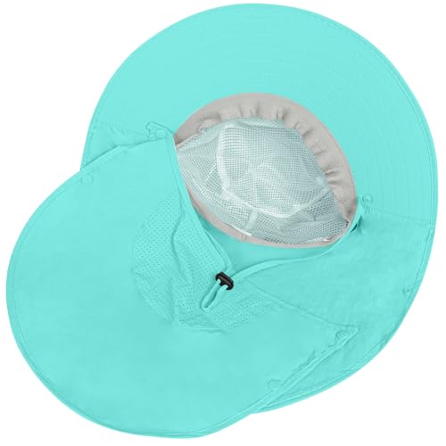 Sun Hat for Men Women with Neck Flap& Removable Face Cover Wide Brim
