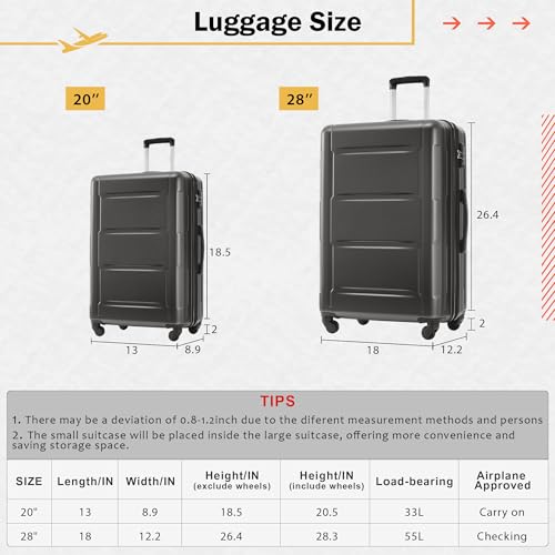 Luggage Set Expandable 2 Piece Suitcase Sets with Spinner Wheels (4 Count)