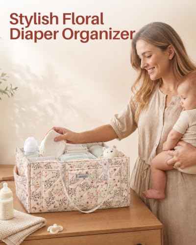 Large Floral Diaper Caddy Organizer Nursery Storage Basket