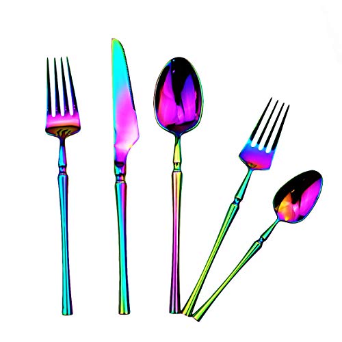20 piece Rainbow Flatware Set 304 Stainless Steel Fork Spoon Cutlery Luxury Mirror Polished Colorful Silverware (4 Count)
