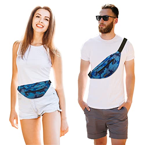 Camo Blue Fanny Pack for Men Cross Body Bag Carrying All Phones