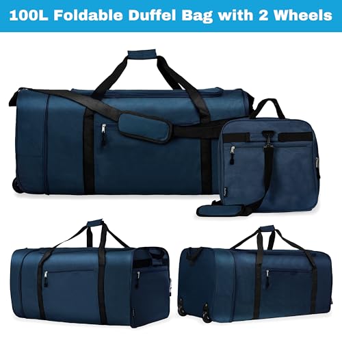 100L Foldable Rolling Duffel Bag with 2 Wheels