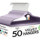 Premium Velvet Hangers 50 Pack Ultra Thin Non Slip Adult Felt Space Saving Suit Hanger for Closet Heavy Duty Coat Pants Jackets Dress Hangers 360° Swivel Hook Hold Upto 10 lbs Purple Hangers (50 Count)