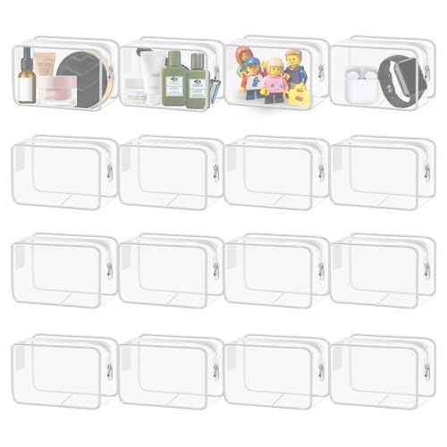 16 Pieces Small Clear Makeup Bag PVC Zippered Pouches