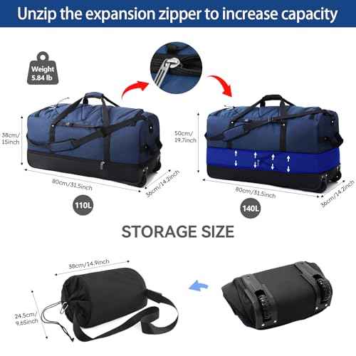 110L Expandable to 140L 32” Foldable Oxford Soft